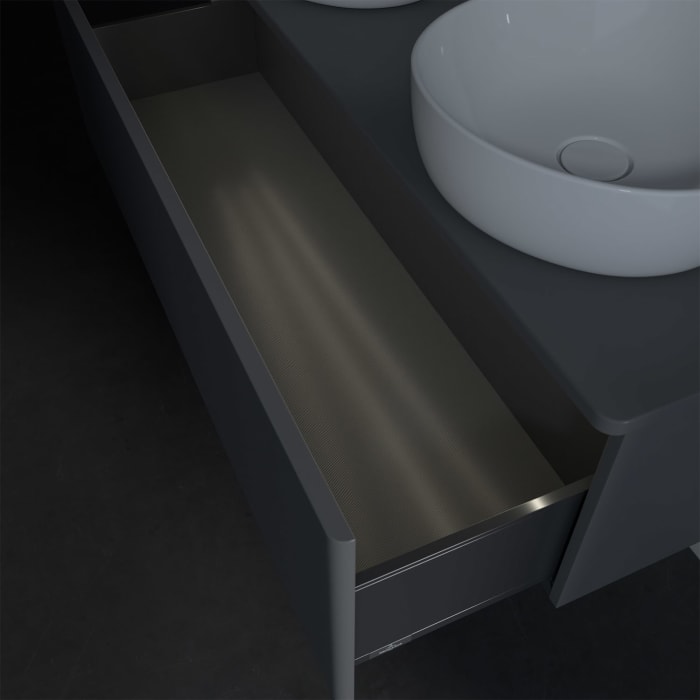 Villeroy & Boch Antao Waschbeckenunterschrank, 120 x 36 cm, 1 Auszug mit LED-Licht, Front ohne Struktur, ohne Hahnloch, für Waschtisch links und recht