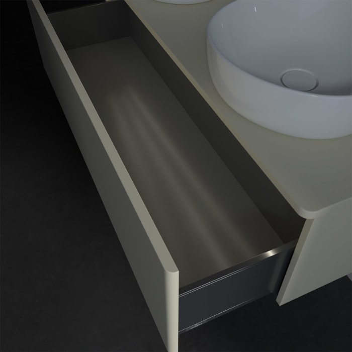 Villeroy & Boch Antao Waschbeckenunterschrank, 120 x 36 cm, 1 Auszug mit LED-Licht, Front ohne Struktur, ohne Hahnloch, für Waschtisch links und recht