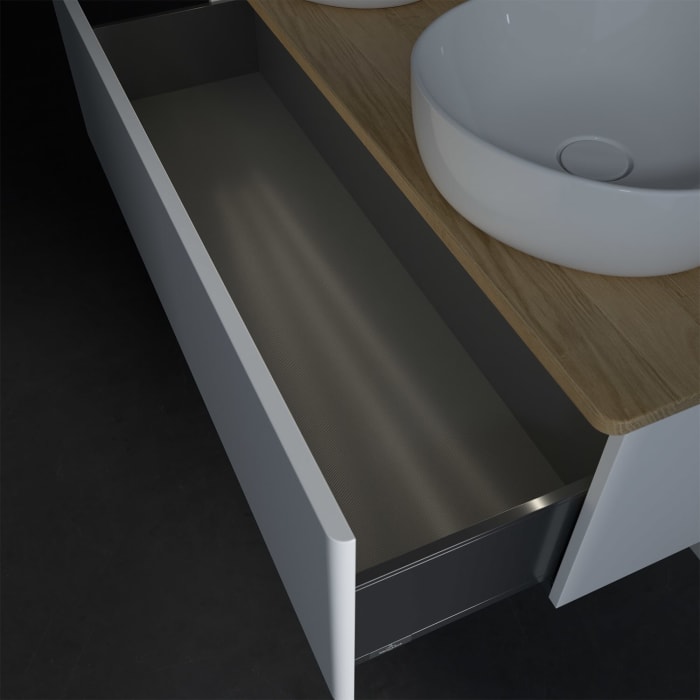 Villeroy & Boch Antao Waschbeckenunterschrank, 120 x 36 cm, 1 Auszug mit LED-Licht, Front ohne Struktur, ohne Hahnloch, für Waschtisch links und recht