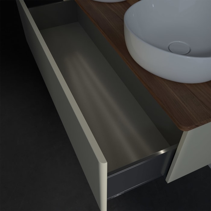 Villeroy & Boch Antao Waschbeckenunterschrank, 120 x 36 cm, 1 Auszug mit LED-Licht, Front ohne Struktur, ohne Hahnloch, für Waschtisch links und recht