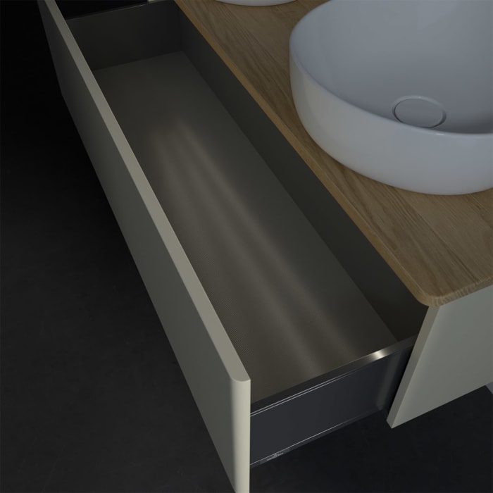 Villeroy & Boch Antao Waschbeckenunterschrank, 120 x 36 cm, 1 Auszug mit LED-Licht, Front ohne Struktur, mit Hahnloch, für Waschtisch links und rechts