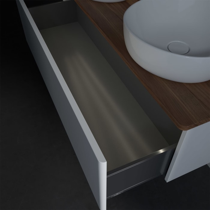 Villeroy & Boch Antao Waschbeckenunterschrank, 120 x 36 cm, 1 Auszug mit LED-Licht, Front ohne Struktur, mit Hahnloch, für Waschtisch links und rechts