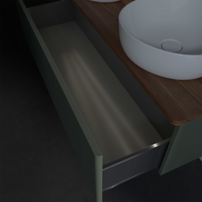 Villeroy & Boch Antao Waschbeckenunterschrank, 120 x 36 cm, 1 Auszug mit LED-Licht, Front ohne Struktur, mit Hahnloch, für Waschtisch links und rechts