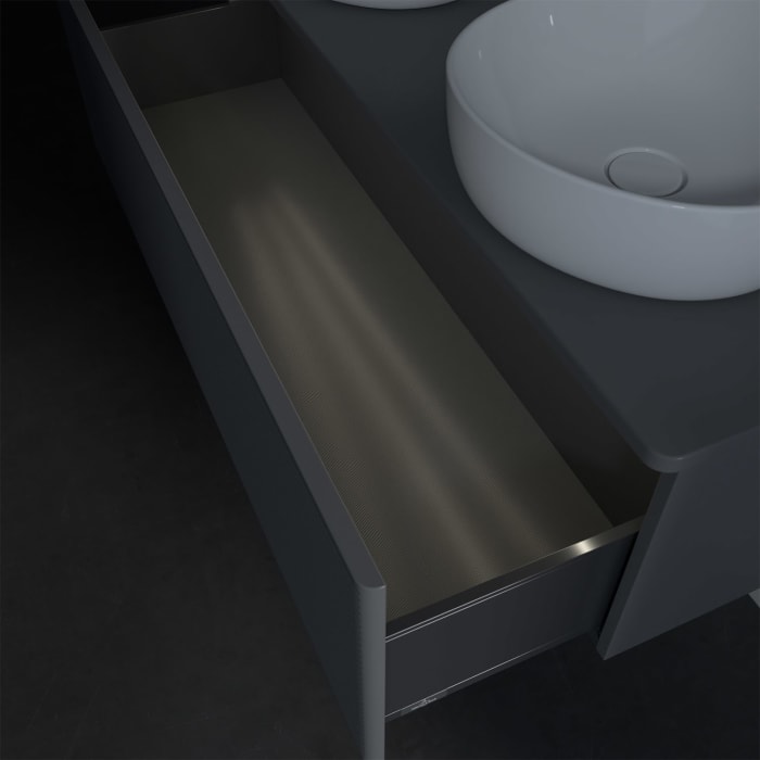Villeroy & Boch Antao Waschbeckenunterschrank, 120 x 36 cm, 1 Auszug mit LED-Licht, Front mit Struktur, ohne Hahnloch, für Waschtisch links und rechts