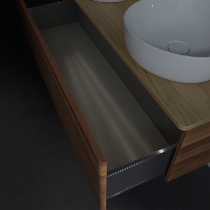 Villeroy & Boch Antao Waschbeckenunterschrank, 120 x 36 cm, 1 Auszug mit LED-Licht, Front mit Struktur, ohne Hahnloch, für Waschtisch links und rechts