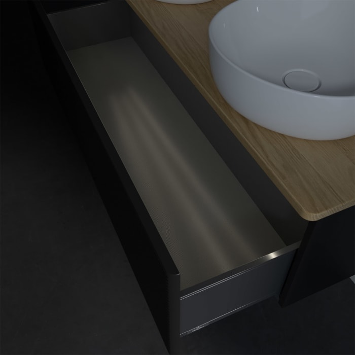 Villeroy & Boch Antao Waschbeckenunterschrank, 120 x 36 cm, 1 Auszug mit LED-Licht, Front mit Struktur, ohne Hahnloch, für Waschtisch links und rechts