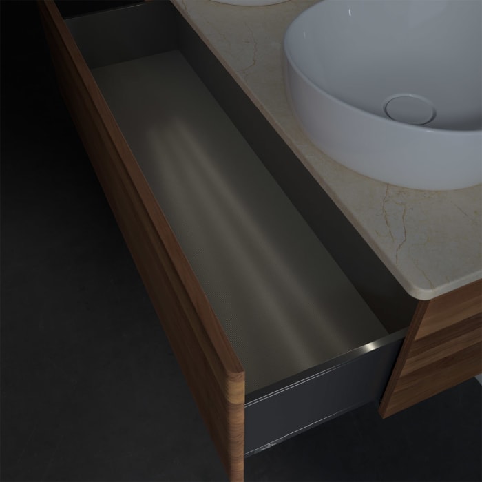 Villeroy & Boch Antao Waschbeckenunterschrank, 120 x 36 cm, 1 Auszug mit LED-Licht, Front mit Struktur, ohne Hahnloch, für Waschtisch links und rechts