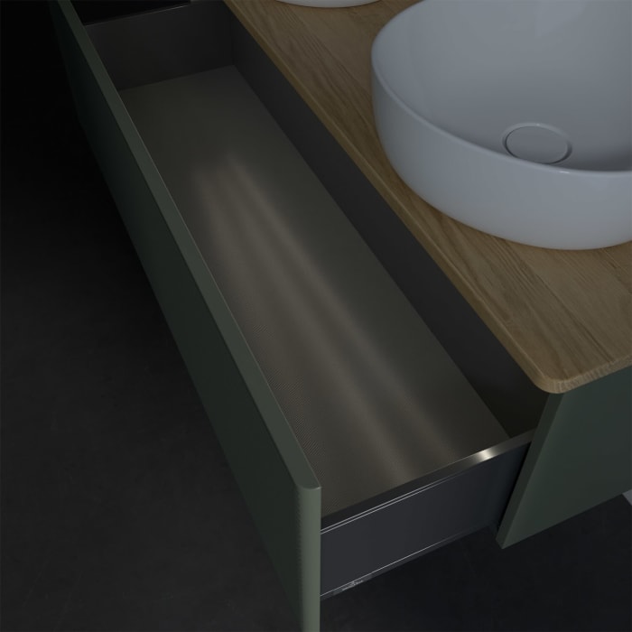 Villeroy & Boch Antao Waschbeckenunterschrank, 120 x 36 cm, 1 Auszug mit LED-Licht, Front mit Struktur, mit Hahnloch, für Waschtisch links und rechts