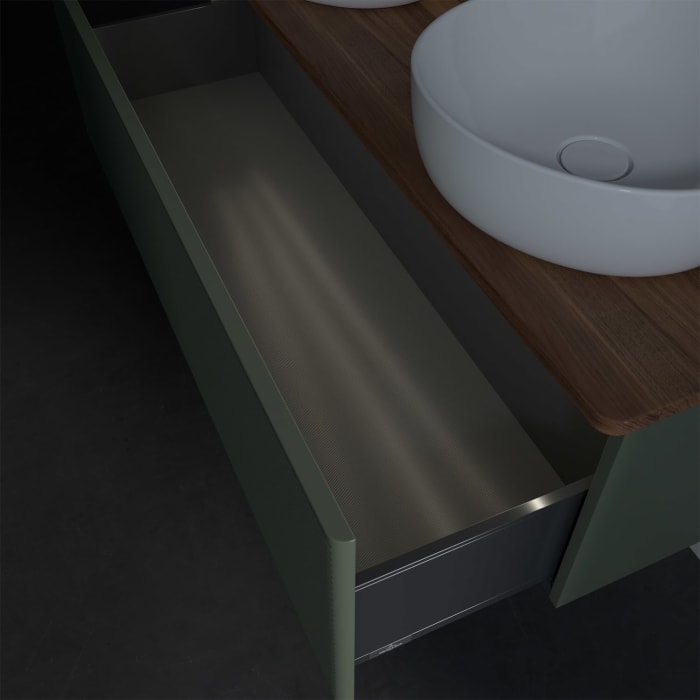 Villeroy & Boch Antao Waschbeckenunterschrank, 120 x 36 cm, 1 Auszug mit LED-Licht, Front mit Struktur, mit Hahnloch, für Waschtisch links und rechts