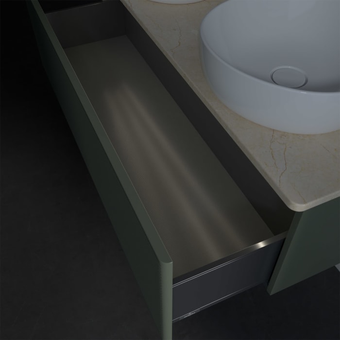 Villeroy & Boch Antao Waschbeckenunterschrank, 120 x 36 cm, 1 Auszug mit LED-Licht, Front mit Struktur, mit Hahnloch, für Waschtisch links und rechts