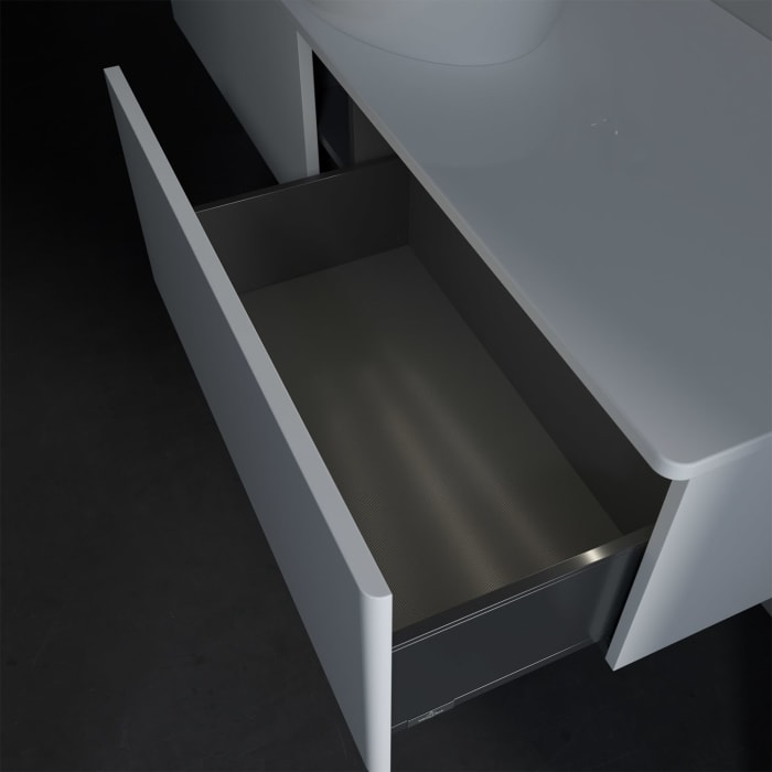Villeroy & Boch Antao Waschbeckenunterschrank, 160 x 36 cm, 2 Auszüge mit LED-Licht, Front ohne Struktur, ohne Hahnloch, für Waschtisch mittig