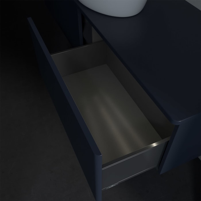 Villeroy & Boch Antao Waschbeckenunterschrank, 160 x 36 cm, 2 Auszüge mit LED-Licht, Front ohne Struktur, ohne Hahnloch, für Waschtisch mittig