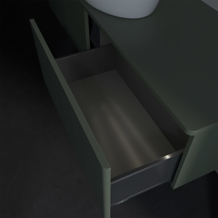 Villeroy & Boch Antao Waschbeckenunterschrank, 160 x 36 cm, 2 Auszüge mit LED-Licht, Front ohne Struktur, ohne Hahnloch, für Waschtisch mittig