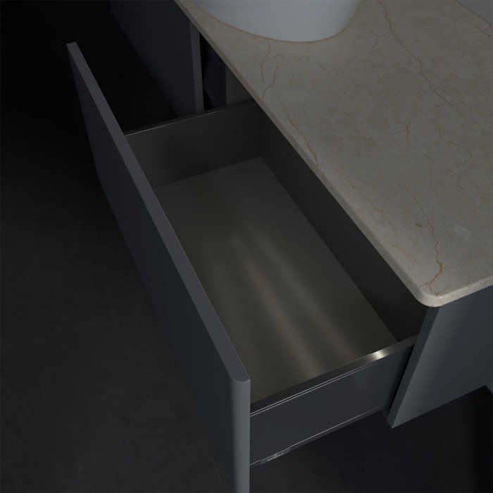 Villeroy & Boch Antao Waschbeckenunterschrank, 160 x 36 cm, 2 Auszüge mit LED-Licht, Front ohne Struktur, ohne Hahnloch, für Waschtisch mittig