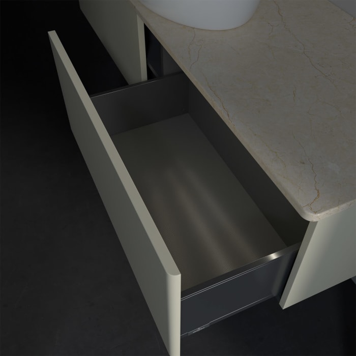 Villeroy & Boch Antao Waschbeckenunterschrank, 160 x 36 cm, 2 Auszüge mit LED-Licht, Front ohne Struktur, ohne Hahnloch, für Waschtisch mittig