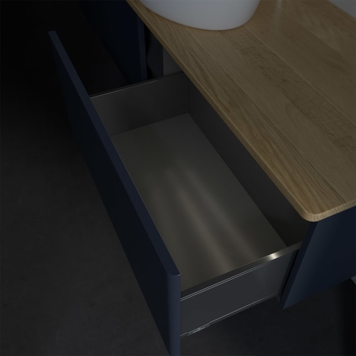 Villeroy & Boch Antao Waschbeckenunterschrank, 160 x 36 cm, 2 Auszüge mit LED-Licht, Front ohne Struktur, mit Hahnloch, für Waschtisch mittig