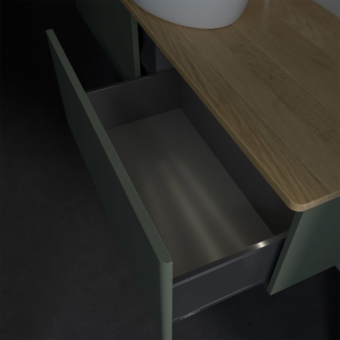 Villeroy & Boch Antao Waschbeckenunterschrank, 160 x 36 cm, 2 Auszüge mit LED-Licht, Front ohne Struktur, mit Hahnloch, für Waschtisch mittig