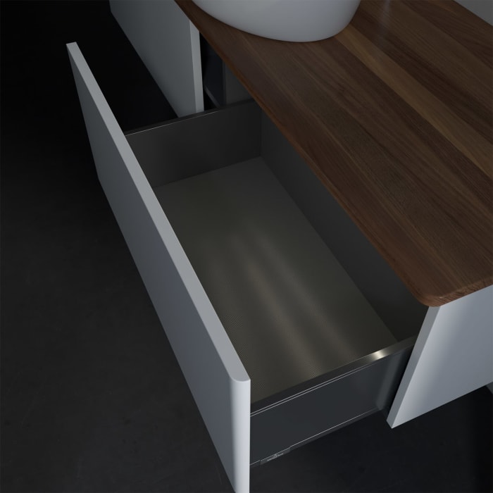 Villeroy & Boch Antao Waschbeckenunterschrank, 160 x 36 cm, 2 Auszüge mit LED-Licht, Front ohne Struktur, mit Hahnloch, für Waschtisch mittig