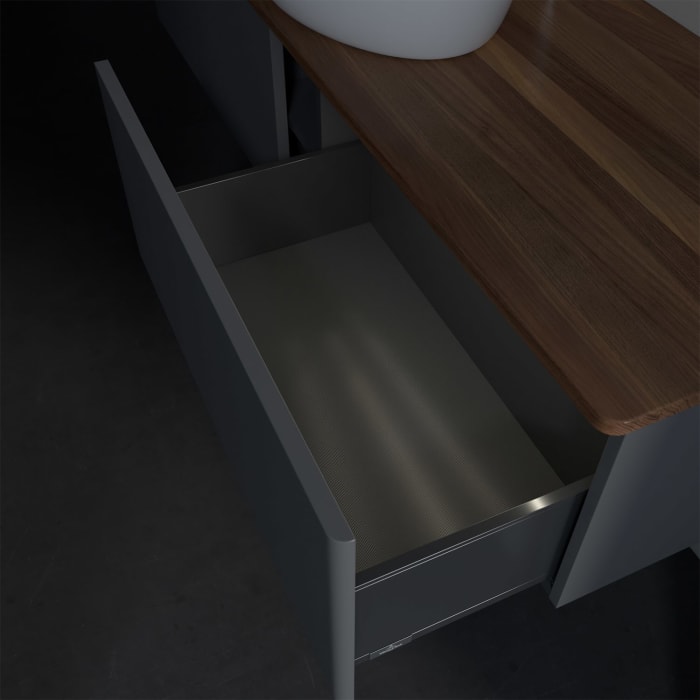 Villeroy & Boch Antao Waschbeckenunterschrank, 160 x 36 cm, 2 Auszüge mit LED-Licht, Front ohne Struktur, mit Hahnloch, für Waschtisch mittig