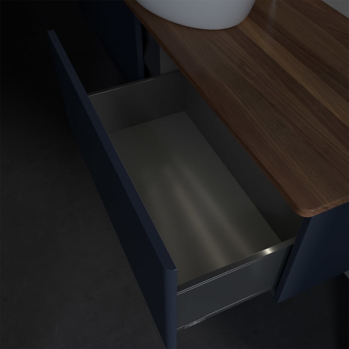 Villeroy & Boch Antao Waschbeckenunterschrank, 160 x 36 cm, 2 Auszüge mit LED-Licht, Front ohne Struktur, mit Hahnloch, für Waschtisch mittig