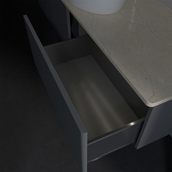 Villeroy & Boch Antao Waschbeckenunterschrank, 160 x 36 cm, 2 Auszüge mit LED-Licht, Front ohne Struktur, mit Hahnloch, für Waschtisch mittig