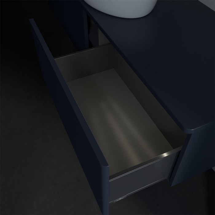 Villeroy & Boch Antao Waschbeckenunterschrank, 160 x 36 cm, 2 Auszüge mit LED-Licht, Front mit Struktur, ohne Hahnloch, für Waschtisch mittig