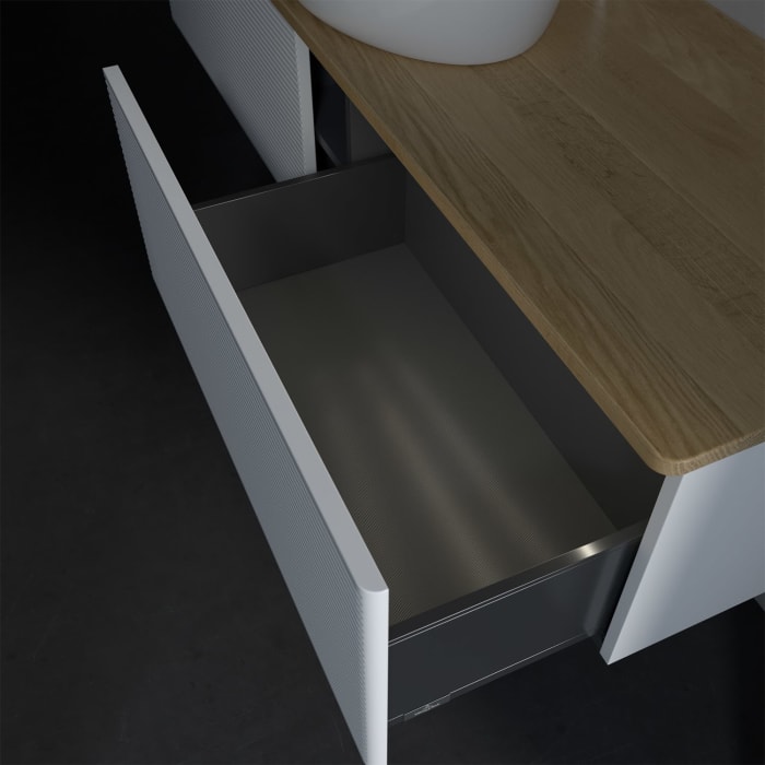 Villeroy & Boch Antao Waschbeckenunterschrank, 160 x 36 cm, 2 Auszüge mit LED-Licht, Front mit Struktur, mit Hahnloch, für Waschtisch mittig