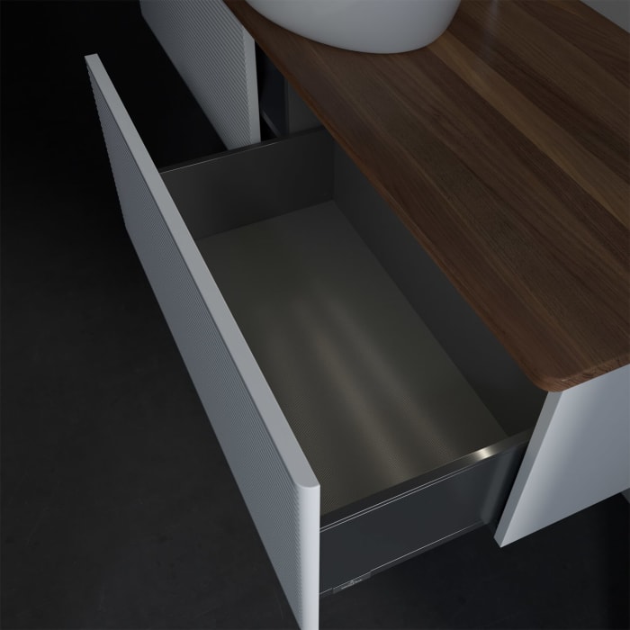 Villeroy & Boch Antao Waschbeckenunterschrank, 160 x 36 cm, 2 Auszüge mit LED-Licht, Front mit Struktur, mit Hahnloch, für Waschtisch mittig