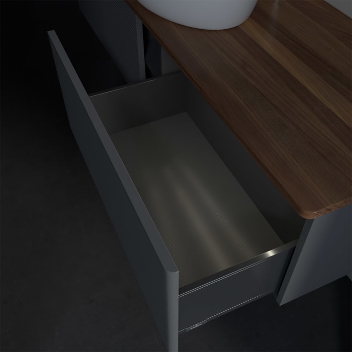 Villeroy & Boch Antao Waschbeckenunterschrank, 160 x 36 cm, 2 Auszüge mit LED-Licht, Front mit Struktur, mit Hahnloch, für Waschtisch mittig