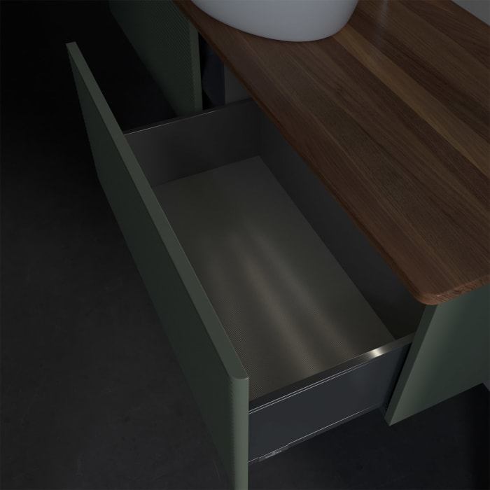 Villeroy & Boch Antao Waschbeckenunterschrank, 160 x 36 cm, 2 Auszüge mit LED-Licht, Front mit Struktur, mit Hahnloch, für Waschtisch mittig