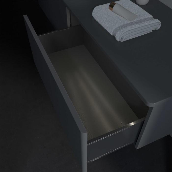 Villeroy & Boch Antao Waschbeckenunterschrank, 160 x 36 cm, 2 Auszüge mit LED-Licht, Front ohne Struktur, ohne Hahnloch, für Waschtisch links