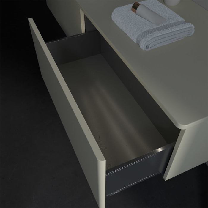 Villeroy & Boch Antao Waschbeckenunterschrank, 160 x 36 cm, 2 Auszüge mit LED-Licht, Front ohne Struktur, ohne Hahnloch, für Waschtisch links