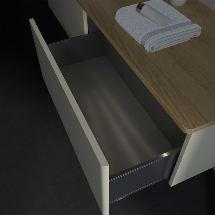 Villeroy & Boch Antao Waschbeckenunterschrank, 160 x 36 cm, 2 Auszüge mit LED-Licht, Front ohne Struktur, ohne Hahnloch, für Waschtisch links