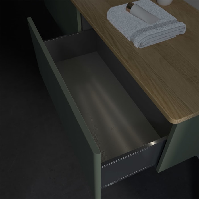 Villeroy & Boch Antao Waschbeckenunterschrank, 160 x 36 cm, 2 Auszüge mit LED-Licht, Front ohne Struktur, ohne Hahnloch, für Waschtisch links