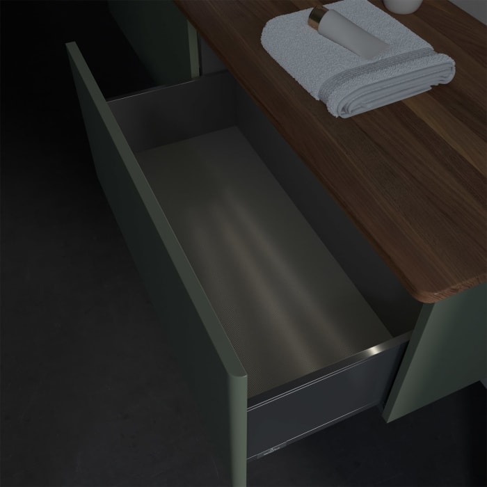 Villeroy & Boch Antao Waschbeckenunterschrank, 160 x 36 cm, 2 Auszüge mit LED-Licht, Front ohne Struktur, ohne Hahnloch, für Waschtisch links