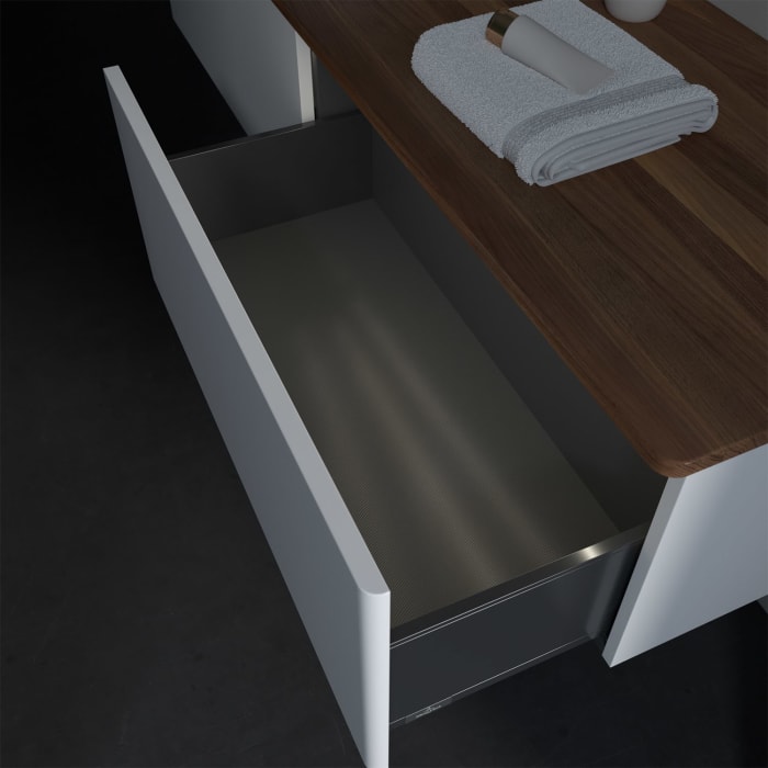 Villeroy & Boch Antao Waschbeckenunterschrank, 160 x 36 cm, 2 Auszüge mit LED-Licht, Front ohne Struktur, ohne Hahnloch, für Waschtisch links