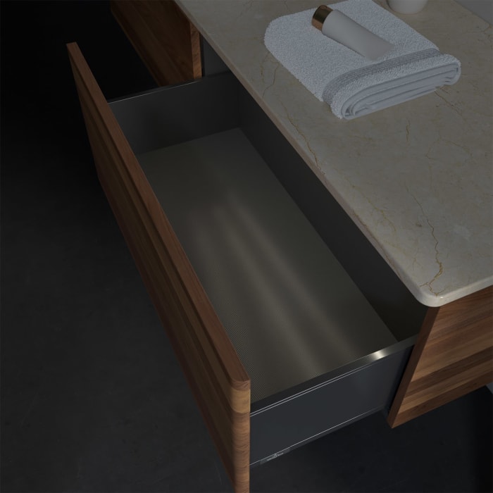 Villeroy & Boch Antao Waschbeckenunterschrank, 160 x 36 cm, 2 Auszüge mit LED-Licht, Front ohne Struktur, ohne Hahnloch, für Waschtisch links