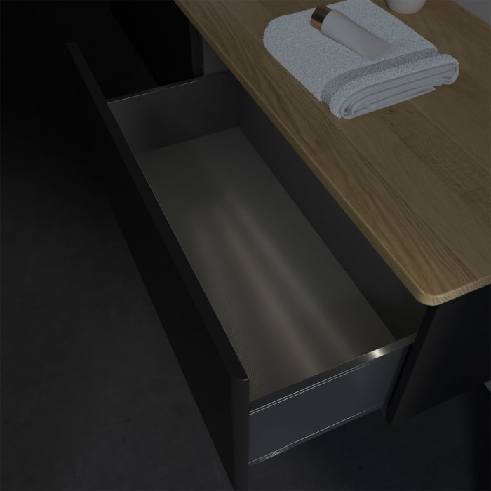 Villeroy & Boch Antao Waschbeckenunterschrank, 160 x 36 cm, 2 Auszüge mit LED-Licht, Front ohne Struktur, mit Hahnloch, für Waschtisch links