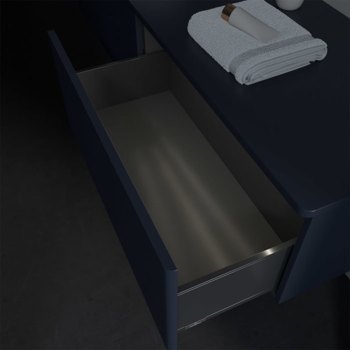 Villeroy & Boch Antao Waschbeckenunterschrank, 160 x 36 cm, 2 Auszüge mit LED-Licht, Front mit Struktur, ohne Hahnloch, für Waschtisch links