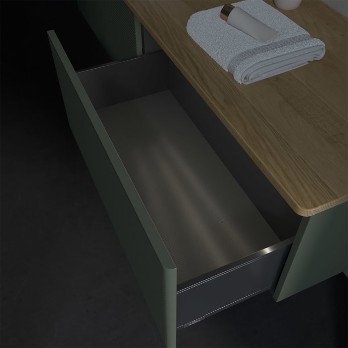 Villeroy & Boch Antao Waschbeckenunterschrank, 160 x 36 cm, 2 Auszüge mit LED-Licht, Front mit Struktur, ohne Hahnloch, für Waschtisch links