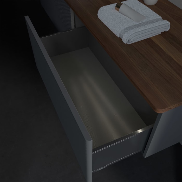 Villeroy & Boch Antao Waschbeckenunterschrank, 160 x 36 cm, 2 Auszüge mit LED-Licht, Front mit Struktur, ohne Hahnloch, für Waschtisch links