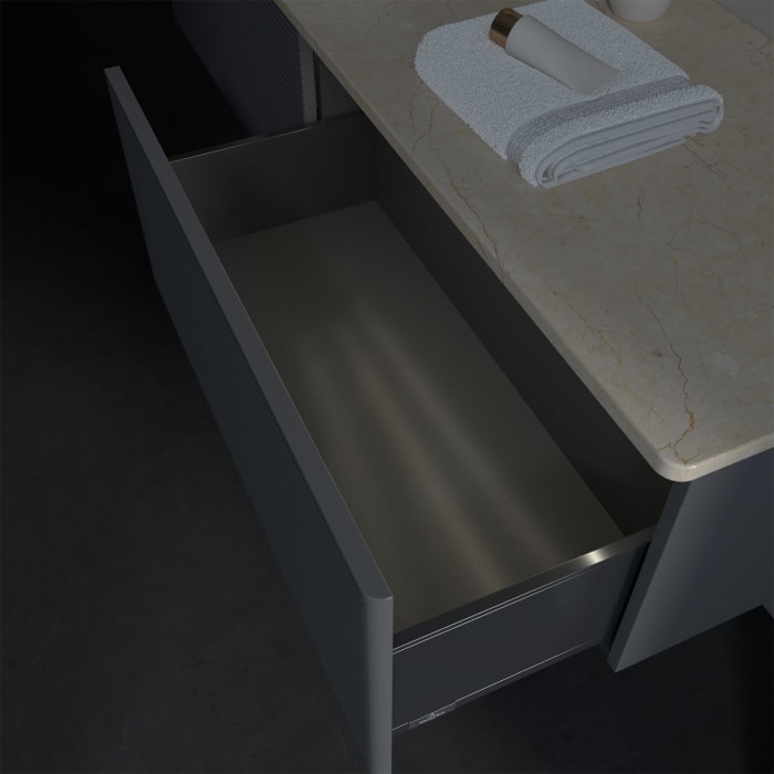 Villeroy & Boch Antao Waschbeckenunterschrank, 160 x 36 cm, 2 Auszüge mit LED-Licht, Front mit Struktur, ohne Hahnloch, für Waschtisch links