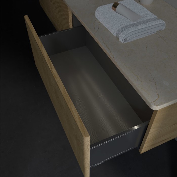 Villeroy & Boch Antao Waschbeckenunterschrank, 160 x 36 cm, 2 Auszüge mit LED-Licht, Front mit Struktur, ohne Hahnloch, für Waschtisch links