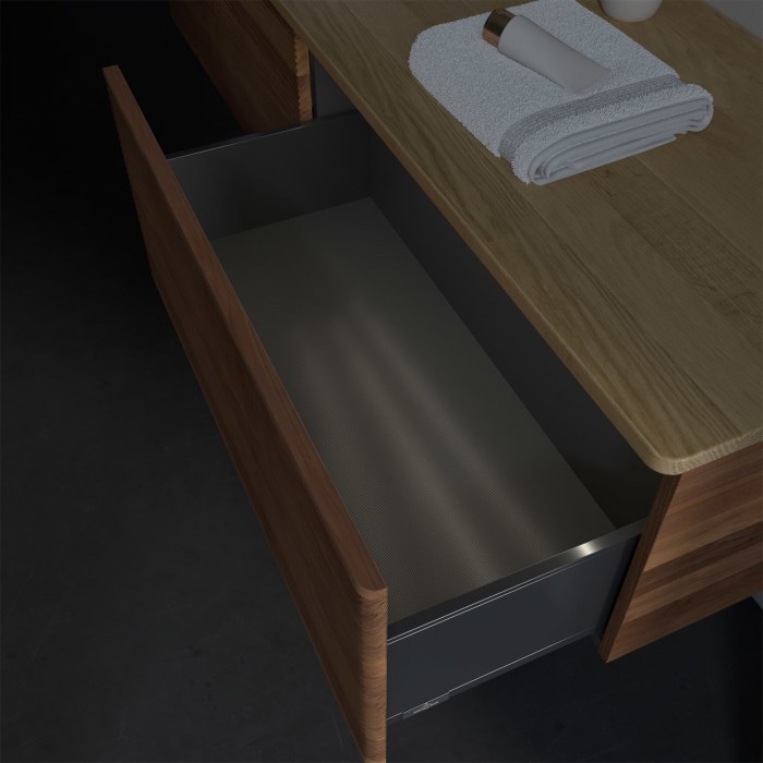 Villeroy & Boch Antao Waschbeckenunterschrank, 160 x 36 cm, 2 Auszüge mit LED-Licht, Front mit Struktur, mit Hahnloch, für Waschtisch links