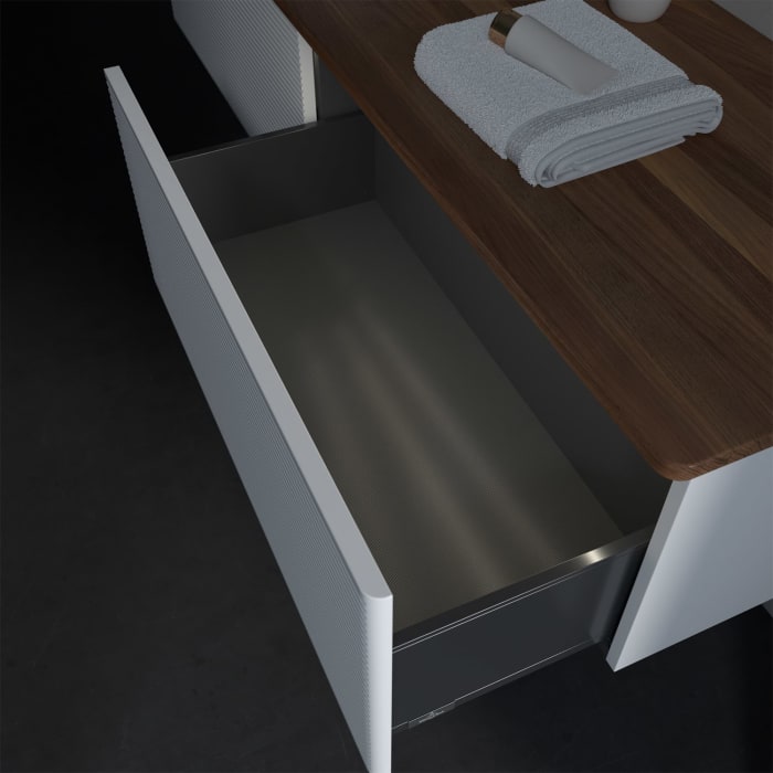 Villeroy & Boch Antao Waschbeckenunterschrank, 160 x 36 cm, 2 Auszüge mit LED-Licht, Front mit Struktur, mit Hahnloch, für Waschtisch links