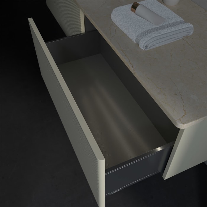 Villeroy & Boch Antao Waschbeckenunterschrank, 160 x 36 cm, 2 Auszüge mit LED-Licht, Front mit Struktur, mit Hahnloch, für Waschtisch links