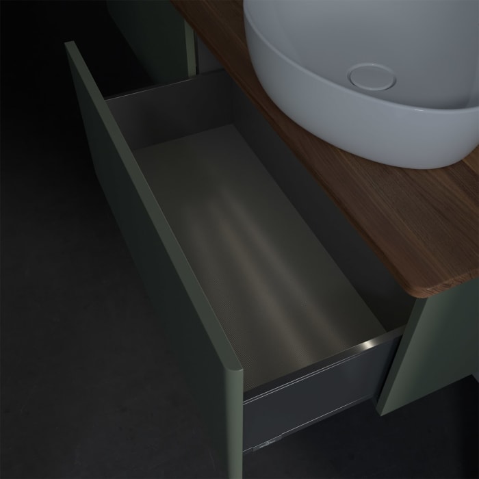 Villeroy & Boch Antao Waschbeckenunterschrank, 160 x 36 cm, 2 Auszüge mit LED-Licht, Front ohne Struktur, ohne Hahnloch, für Waschtisch rechts