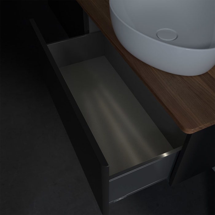 Villeroy & Boch Antao Waschbeckenunterschrank, 160 x 36 cm, 2 Auszüge mit LED-Licht, Front ohne Struktur, ohne Hahnloch, für Waschtisch rechts