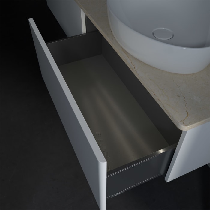 Villeroy & Boch Antao Waschbeckenunterschrank, 160 x 36 cm, 2 Auszüge mit LED-Licht, Front ohne Struktur, ohne Hahnloch, für Waschtisch rechts