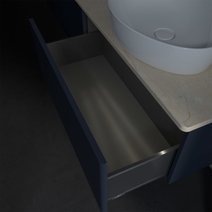 Villeroy & Boch Antao Waschbeckenunterschrank, 160 x 36 cm, 2 Auszüge mit LED-Licht, Front ohne Struktur, mit Hahnloch, für Waschtisch rechts